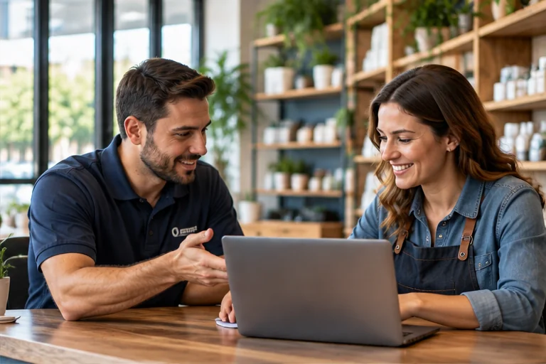 T1 technology consultant working with a small business owner